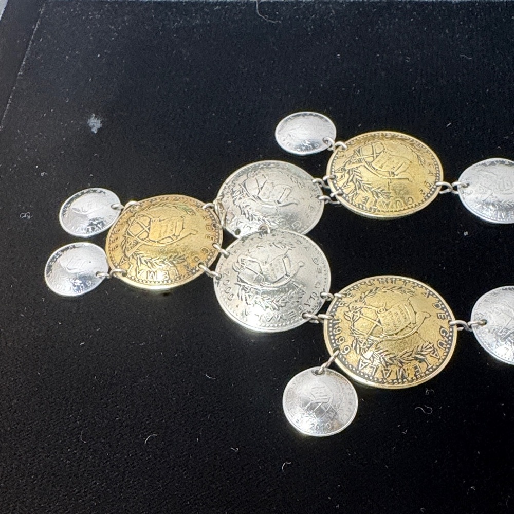 VINTAGE Republic of Guatemala Handcrafted Silver Gold Coin Necklace 90s Eclectic - Picture 10 of 14